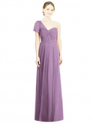 Cheap Flutter Sleeves One Shoulder Long Chiffon Bridesmaid Dress UK