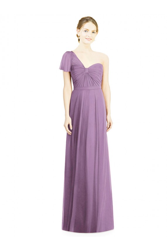 Cheap Flutter Sleeves One Shoulder Long Chiffon Bridesmaid Dress UK