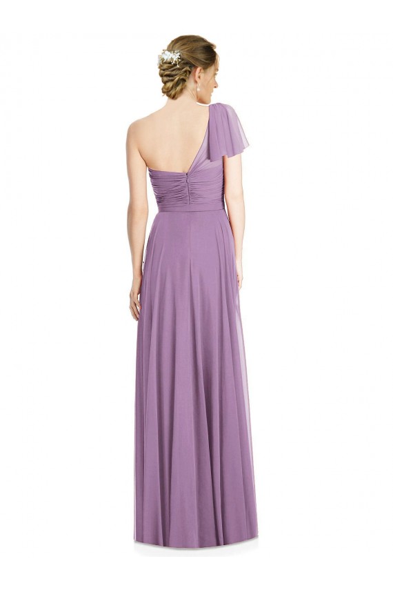 Cheap Flutter Sleeves One Shoulder Long Chiffon Bridesmaid Dress UK