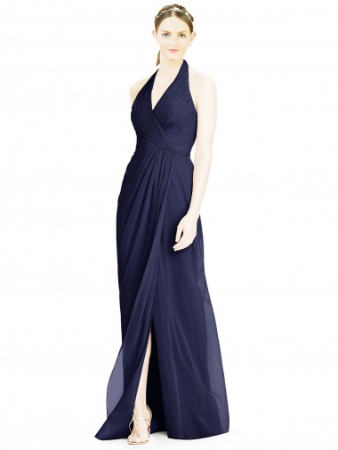 Cheap V-Neck Halter Chiffon Bridesmaid Dress with Side Front Slit UK