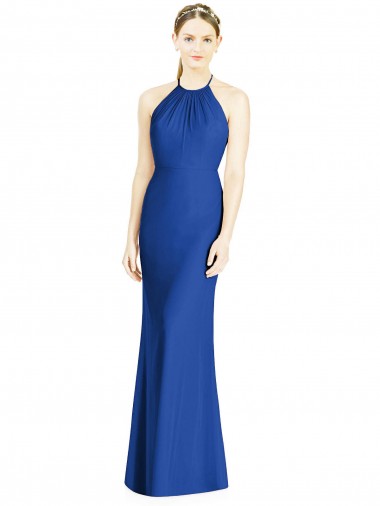 Cheap Criss Cross Low Back Halter Chiffon Bridesmaid Dress UK