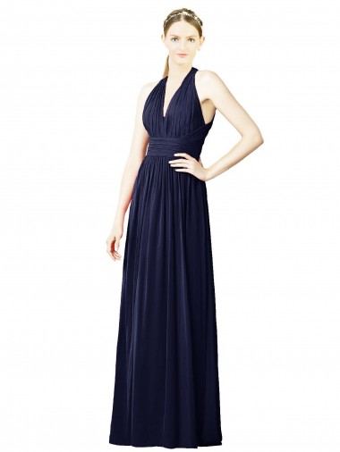Cheap V-Neck Halter Long Open Back Chiffon Bridesmaid Dress UK