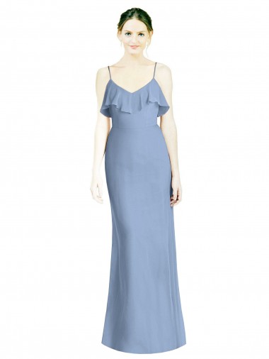 Cheap Deep Open Back Long Chiffon V-Neck Bridesmaid Dress UK