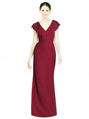 Cheap V-Neck V-Back Long Chiffon Bridesmaid Dress UK