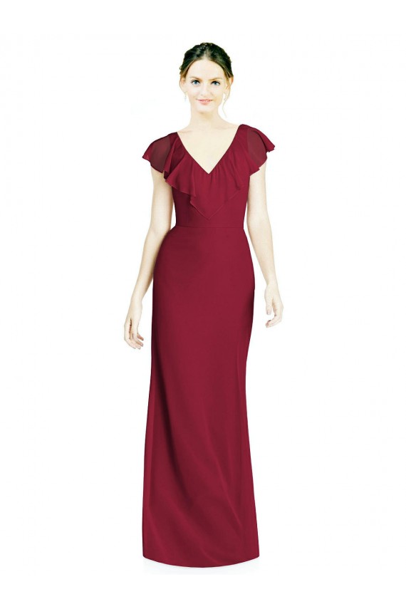 Cheap V-Neck V-Back Long Chiffon Bridesmaid Dress UK
