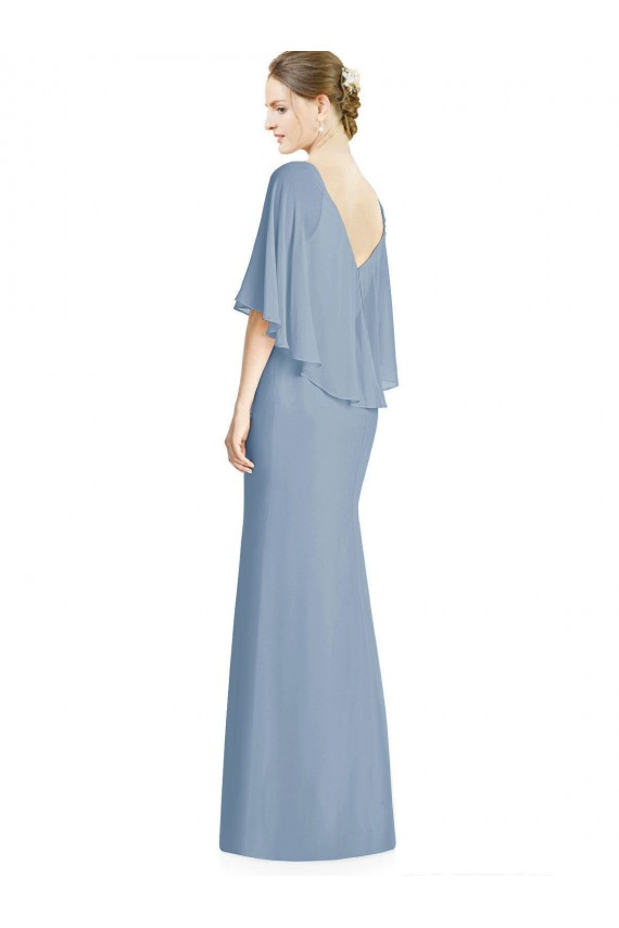 Cheap V-Back Trumpet Chiffon Bridesmaid Dress with Draped Cape Overlay UK