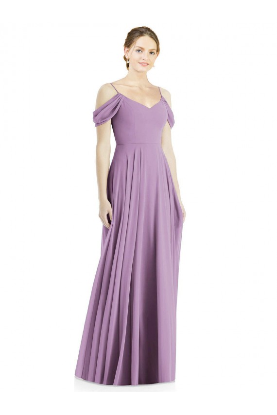 Cheap Off the Shoulder Open Cowl-Back Maxi Bridesmaid Dress UK