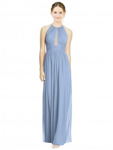 Cheap Open Back Long Chiffon Halter Bridesmaid Dress UK