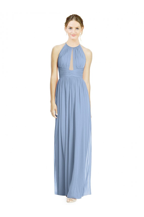 Cheap Open Back Long Chiffon Halter Bridesmaid Dress UK