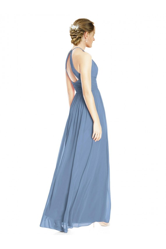 Cheap Open Back Long Chiffon Halter Bridesmaid Dress UK