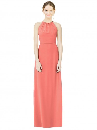Cheap Open Back Shirred Halter Chiffon Bridesmaid Dress UK