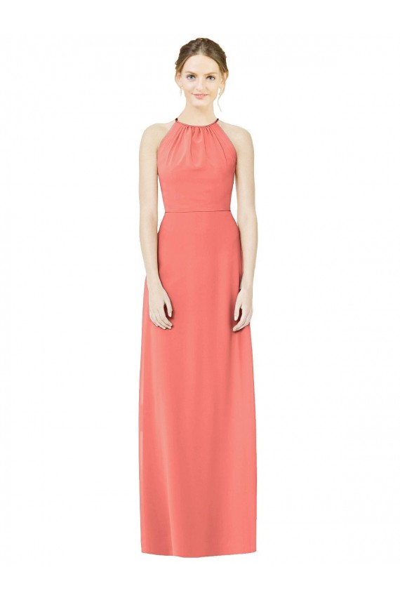 Cheap Open Back Shirred Halter Chiffon Bridesmaid Dress UK
