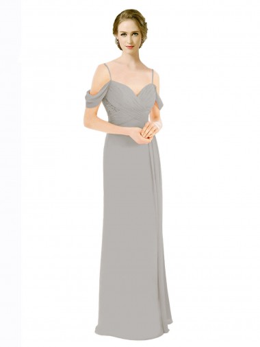 Cheap Draped Cold Shoulder Chiffon Bridesmaid Dress with Pleated Wrap Bodice UK