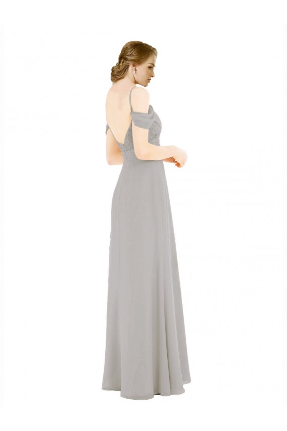 Cheap Draped Cold Shoulder Chiffon Bridesmaid Dress with Pleated Wrap Bodice UK