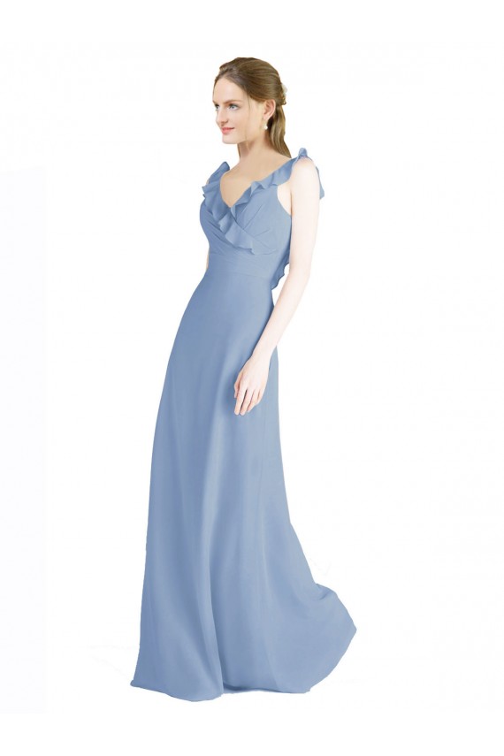 Cheap Fluted Chiffon Wrap Bridesmaid Dress with Ruffles V-Neck UK