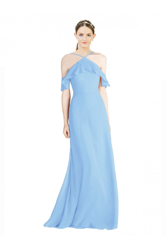 Cheap Halter Frill Cold Shoulder A-Line Chiffon Bridesmaid Dress UK