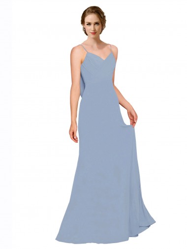 Cheap Cowl Back Long Chiffon Slip Bridesmaid Dress with Straps UK
