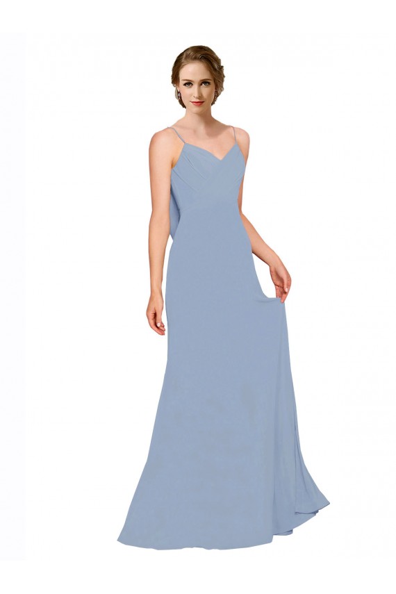 Cheap Cowl Back Long Chiffon Slip Bridesmaid Dress with Straps UK