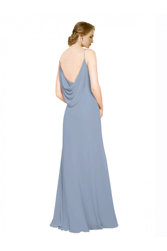 Cheap Cowl Back Long Chiffon Slip Bridesmaid Dress with Straps UK