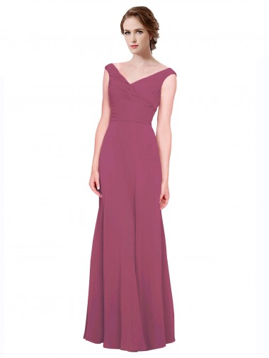 Cheap V-Neckline Long Chiffon Bridesmaid Dress with Wide V-Back UK