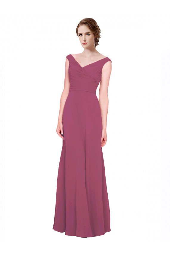 Cheap V-Neckline Long Chiffon Bridesmaid Dress with Wide V-Back UK