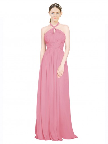 Cheap Halter Neck Keyhole A-Line Chiffon Bridesmaid Dress UK