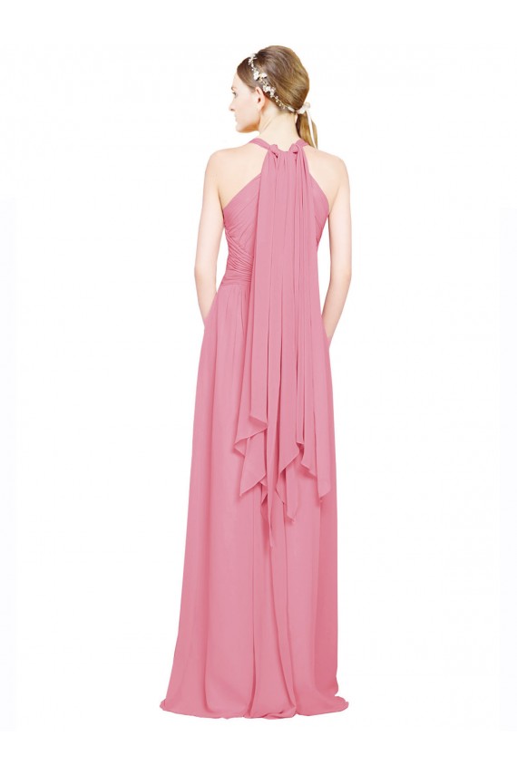 Cheap Halter Neck Keyhole A-Line Chiffon Bridesmaid Dress UK