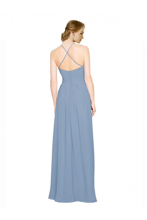 Cheap Pleated Halter Neckline A-Line Chiffon Bridesmaid with Criss Cross Back UK