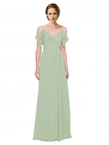 Cheap Split Cold Shoulder Draped A-Line Chiffon Bridesmaid Dress UK