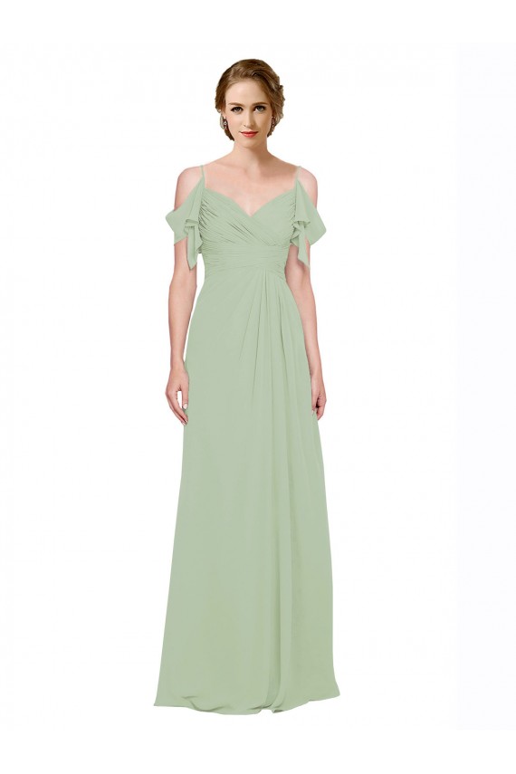 Cheap Split Cold Shoulder Draped A-Line Chiffon Bridesmaid Dress UK