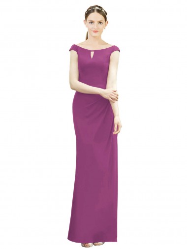 Cheap Full Length Long Chiffon Bridesmaid Dress with Boat Neck UK