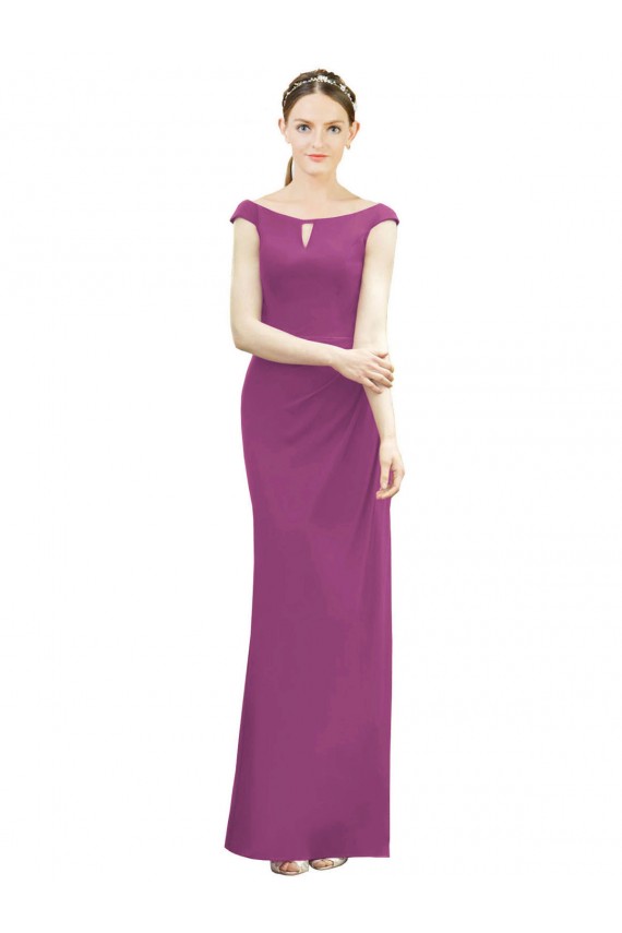 Cheap Full Length Long Chiffon Bridesmaid Dress with Boat Neck UK