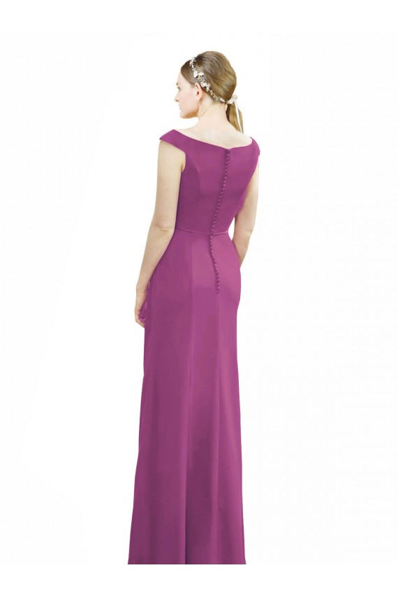 Cheap Full Length Long Chiffon Bridesmaid Dress with Boat Neck UK