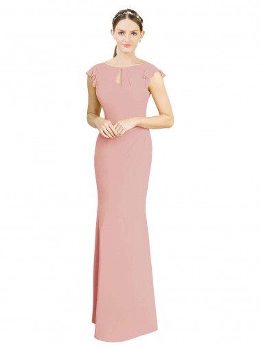 Cheap Chiffon Cap Sleeves Long Bridesmaid Dress with Keyhole UK