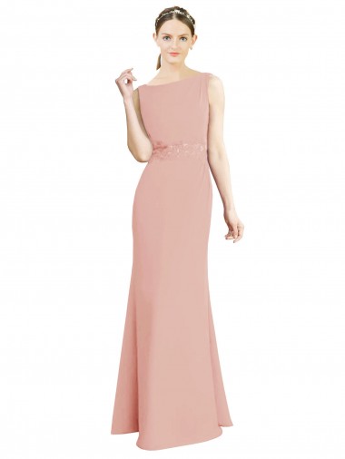Cheap Full Length Long Chiffon Bridesmaid Dress with Pleated Lace Waist UK