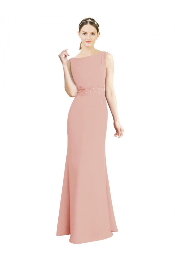 Cheap Full Length Long Chiffon Bridesmaid Dress with Pleated Lace Waist UK