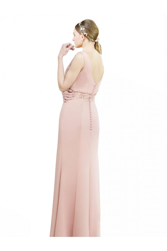 Cheap Full Length Long Chiffon Bridesmaid Dress with Pleated Lace Waist UK