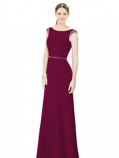 Cheap Slim Chiffon Bridesmaid Dress with Embellished Capped Sleeves UK