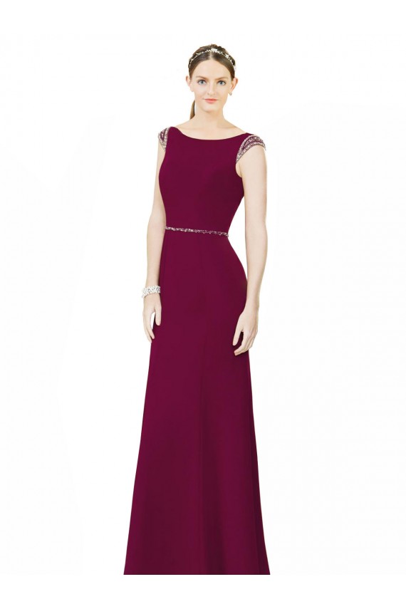 Cheap Slim Chiffon Bridesmaid Dress with Embellished Capped Sleeves UK