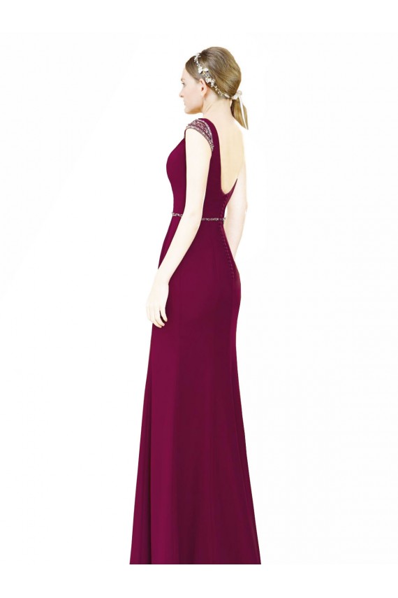 Cheap Slim Chiffon Bridesmaid Dress with Embellished Capped Sleeves UK