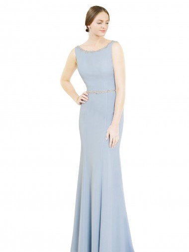Cheap Full Length Chiffon Bridesmaid Dress with Sparkly Neckline and Belt UK