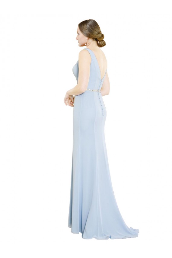 Cheap Full Length Chiffon Bridesmaid Dress with Sparkly Neckline and Belt UK