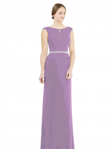 Cheap Long Chiffon Bridesmaid Dress with Boat Neckline and Keyhole UK