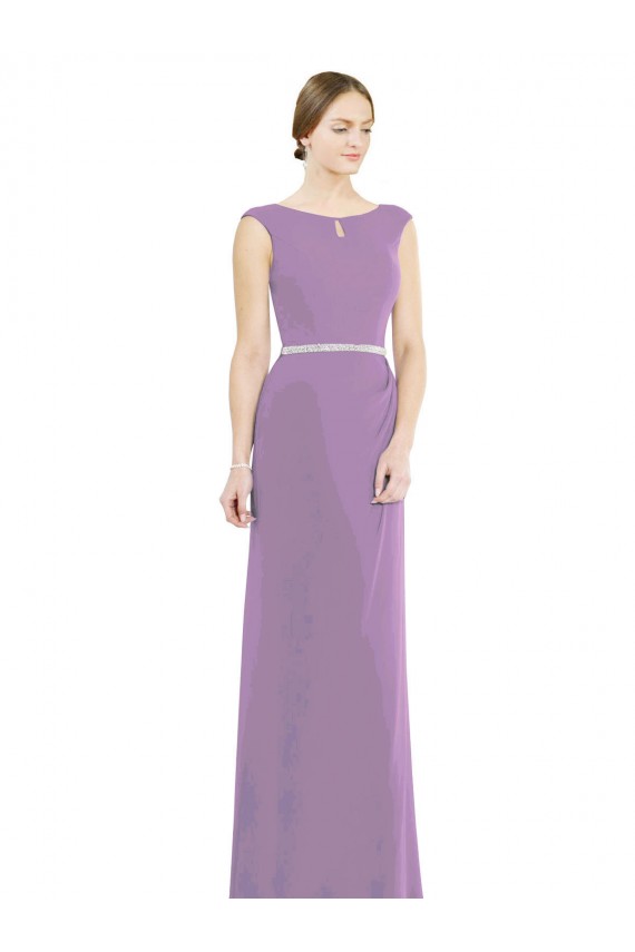 Cheap Long Chiffon Bridesmaid Dress with Boat Neckline and Keyhole UK