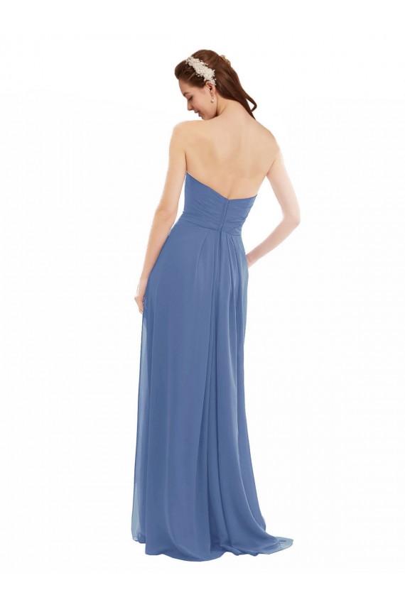 Cheap Classic Strapless Bridesmaids Dress with Draped Sweetheart Bodice and Side Slit UK
