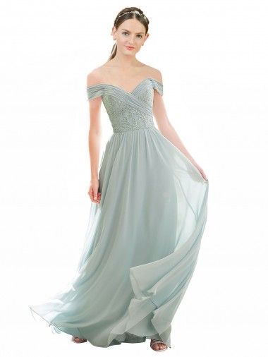 Cheap Romantic Bridesmaid Dress with Embroidered Off the Shoulder Bodice UK
