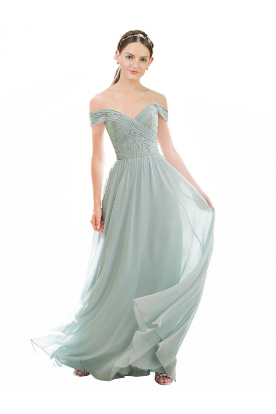 Cheap Romantic Bridesmaid Dress with Embroidered Off the Shoulder Bodice UK