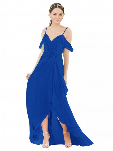 Cheap High Low Boho Bridesmaid Dress with Cold Shoulder Sleeves UK