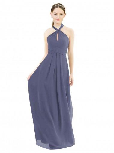 Cheap High Halter Neck Chiffon Bridesmaid Dress with Twist-Tie UK