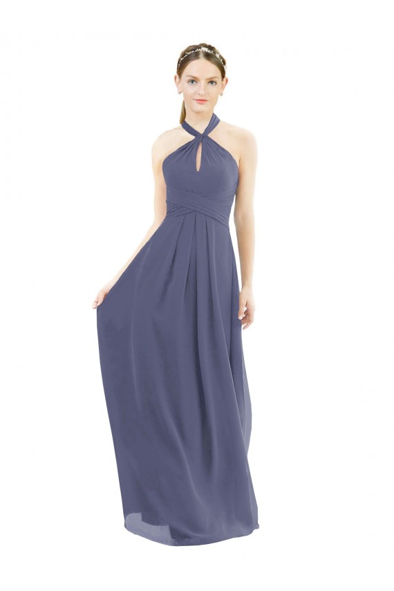 Cheap High Halter Neck Chiffon Bridesmaid Dress with Twist-Tie UK
